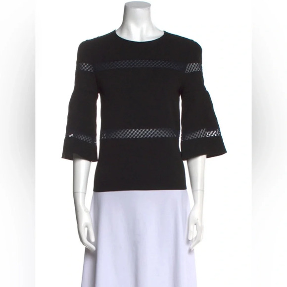 Maje Top Womens Crew Neck Three quarter Blouse Sheer Lace Overlay Sz UK 3 US L - Picture 6 of 6